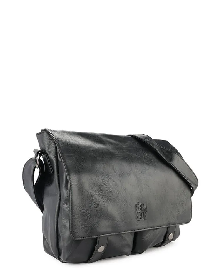 Distressed Leather EDC Medium Messenger Bag - Black