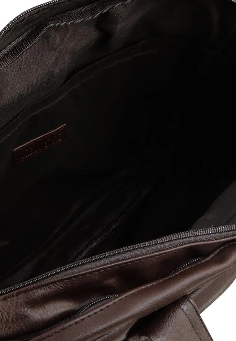 Distressed Leather Laptop Tote Bag - Dark Brown