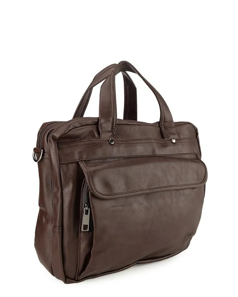 Distressed Leather Laptop Tote Bag - Dark Brown