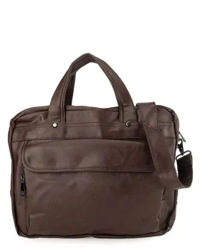 Distressed Leather Laptop Tote Bag - Dark Brown