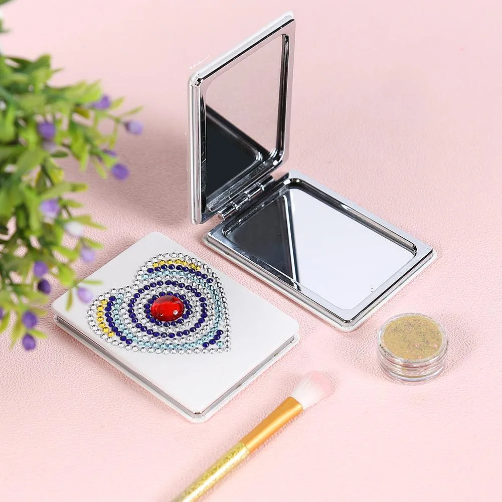 DIY Heart Special Shaped Diamond Painting Mini Makeup Mirror Vanity Mirrors