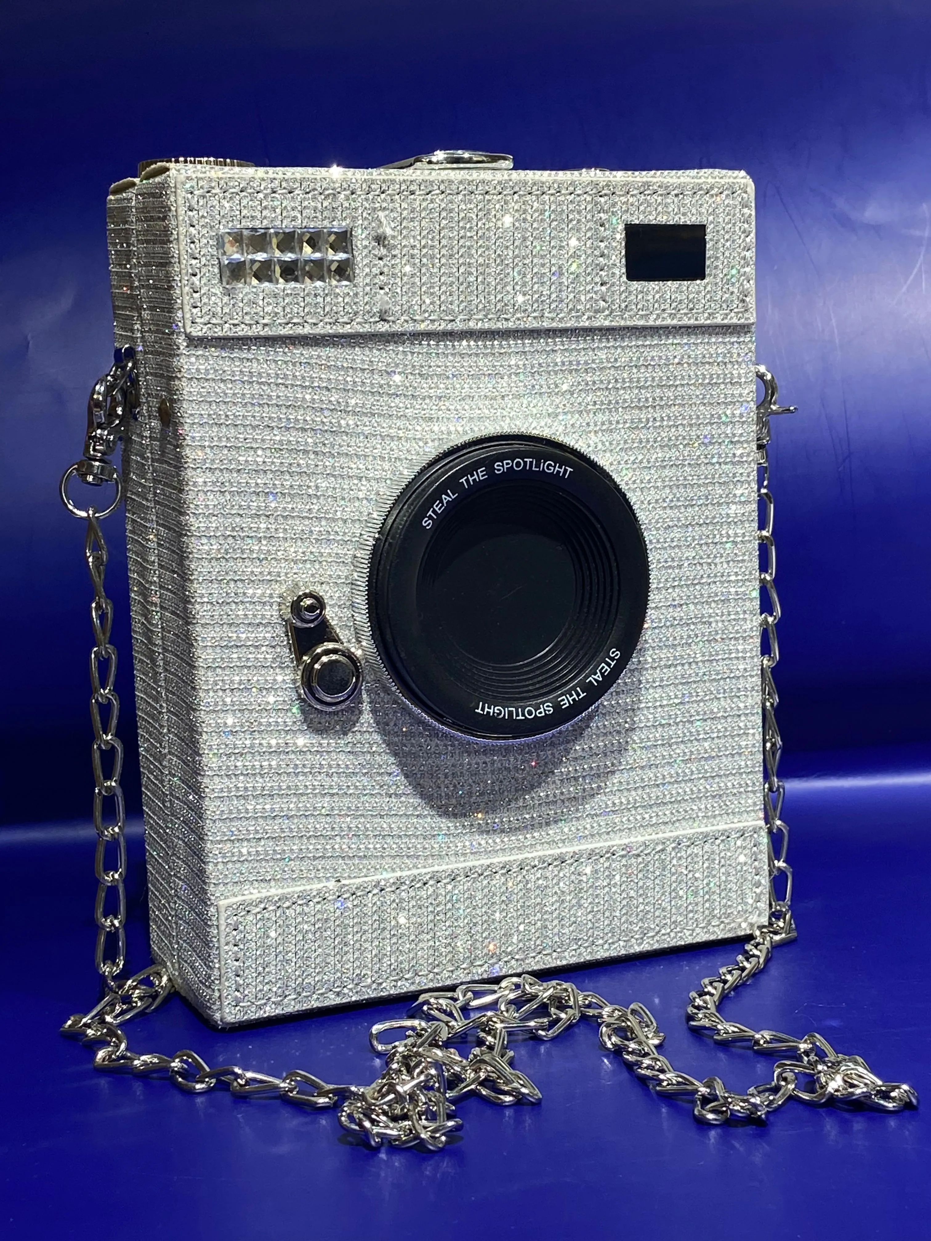 Elegant Silver Sparkling Camera Shaped Purse