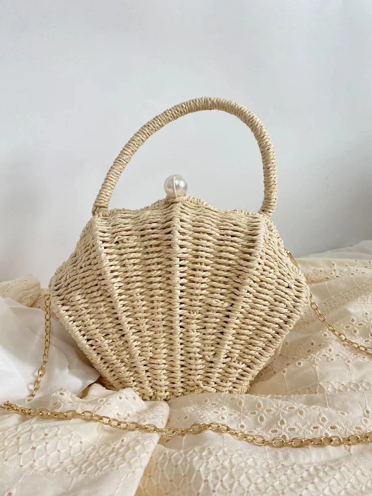 Elena Handbags Summer Straw Shell Shape Shoulder Purse