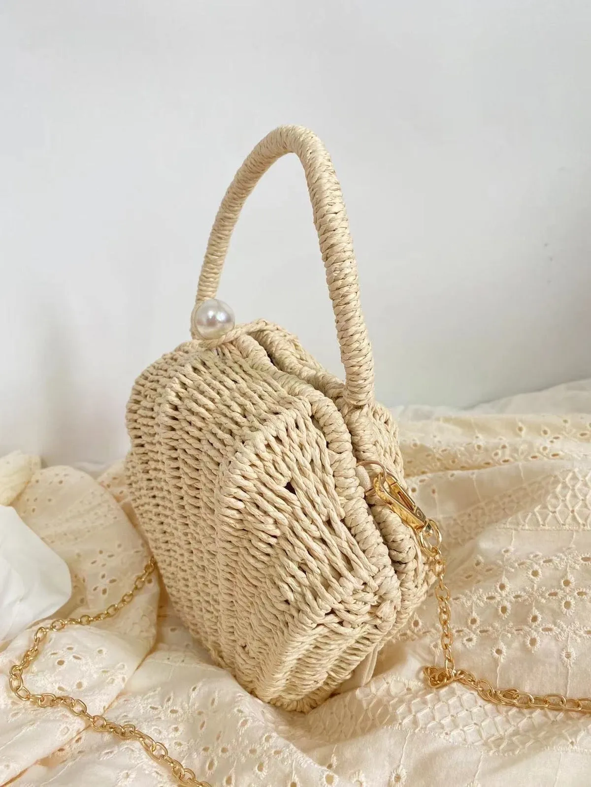 Elena Handbags Summer Straw Shell Shape Shoulder Purse