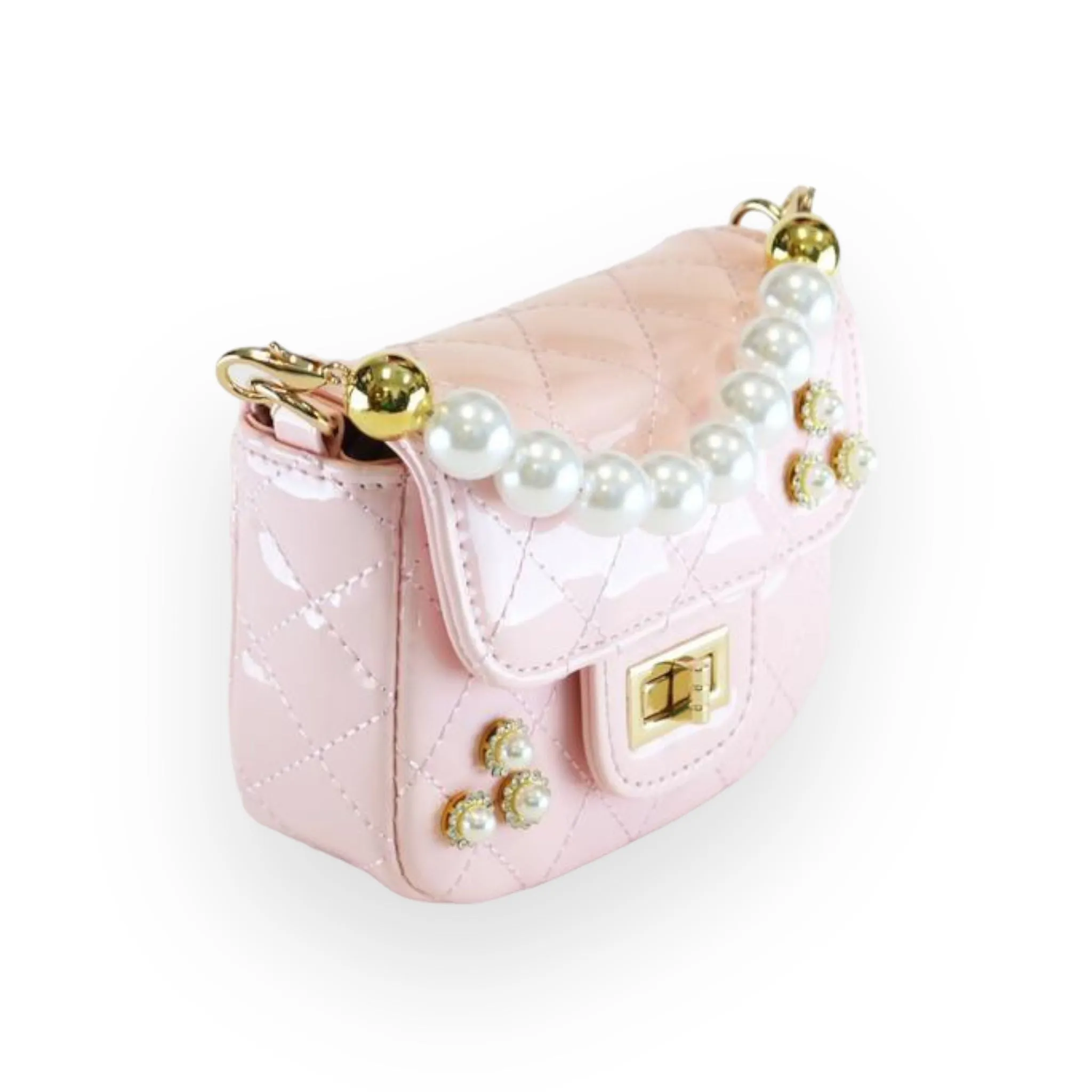 Embellished Patent Quilted Purse - Pink