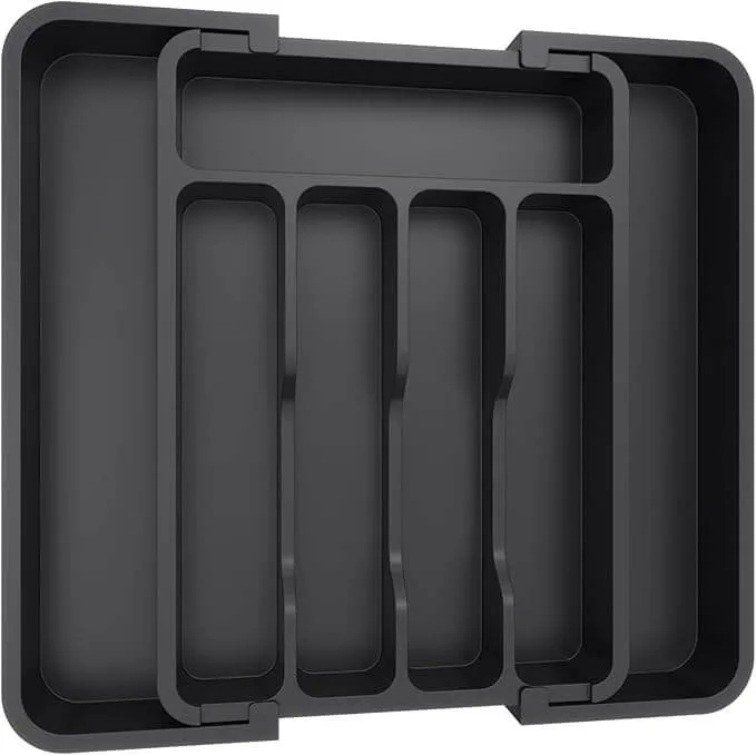 EZYHOME Drawer Organizer, Expandable Utensil Tray for Kitchen, BPA Free Flatware and Cutlery Holder, Adjustable Plastic Storage for Spoons Forks Knives.