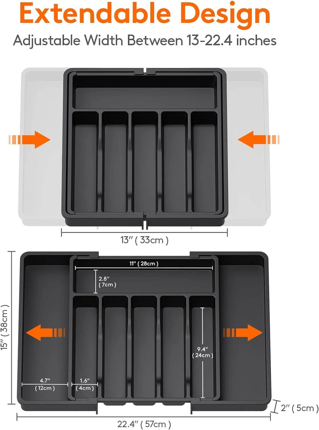 EZYHOME Drawer Organizer, Expandable Utensil Tray for Kitchen, BPA Free Flatware and Cutlery Holder, Adjustable Plastic Storage for Spoons Forks Knives.