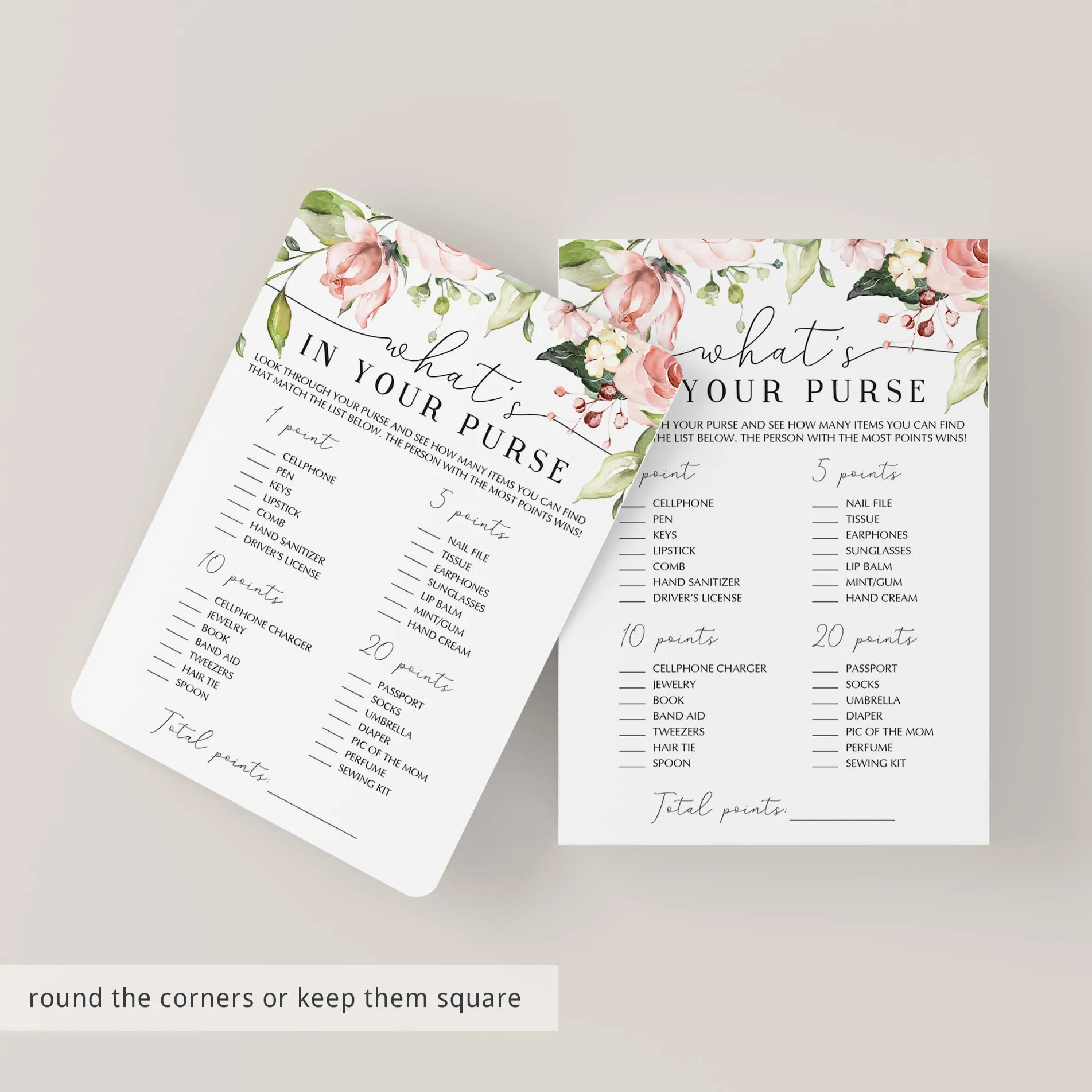 Floral Baby Shower Purse Hunt Game Printable