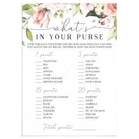 Floral Baby Shower Purse Hunt Game Printable