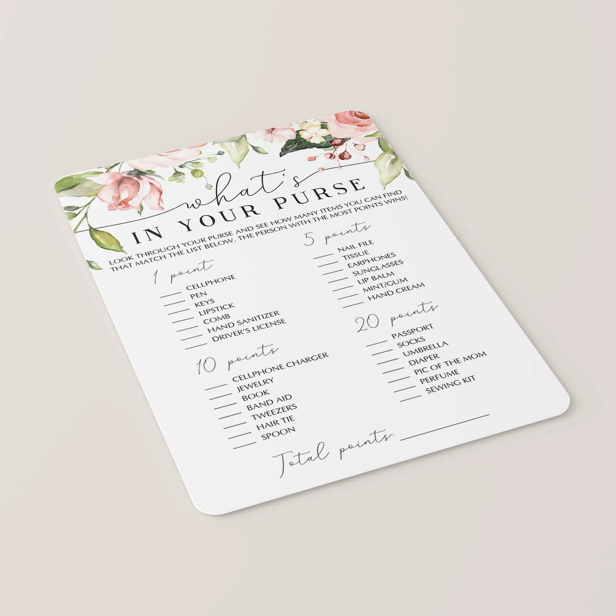 Floral Baby Shower Purse Hunt Game Printable