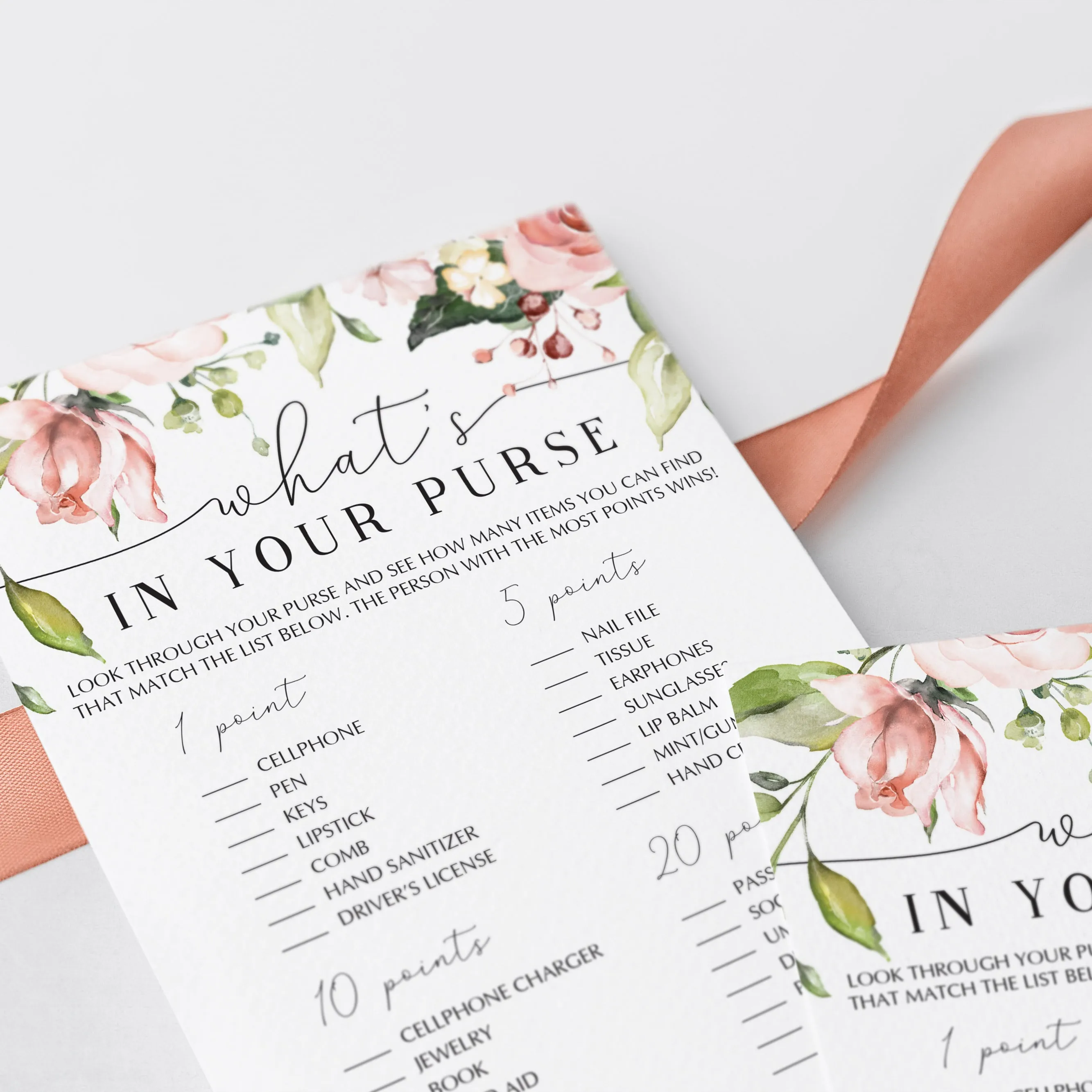 Floral Baby Shower Purse Hunt Game Printable