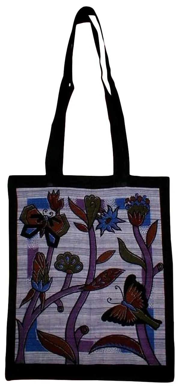 Floral Butterfly Tote Bag School Office 14 x 17 Purple