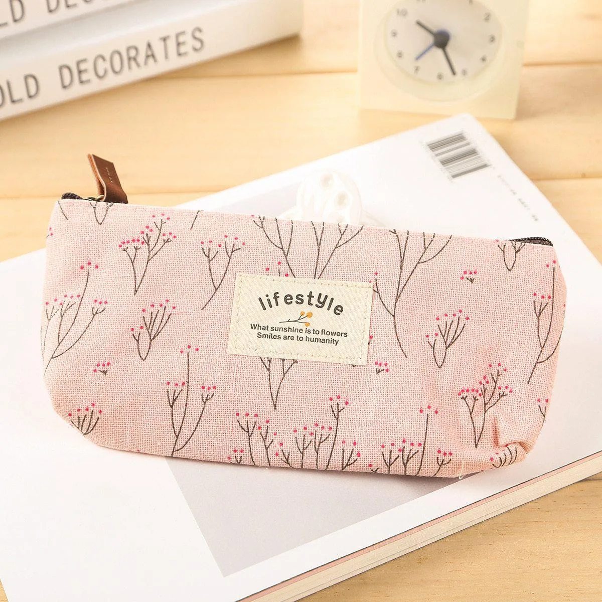 Flower Zipper Pencil Case Floral Canvas Pen Bags