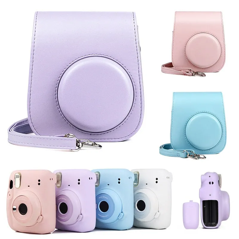 For Instax Mini 11 Camera Case PU Leather Soft Silicone Cover Bag for Fujifilm Polaroid Film Camera Bag with Shoulder Strap