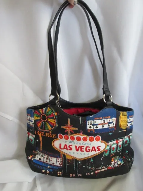 Frankie & Johnny Fabulous Las Vegas Shoulder Bag Casino Gambling Black Vegan TOTE