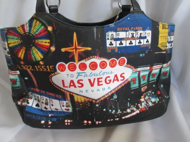 Frankie & Johnny Fabulous Las Vegas Shoulder Bag Casino Gambling Black Vegan TOTE