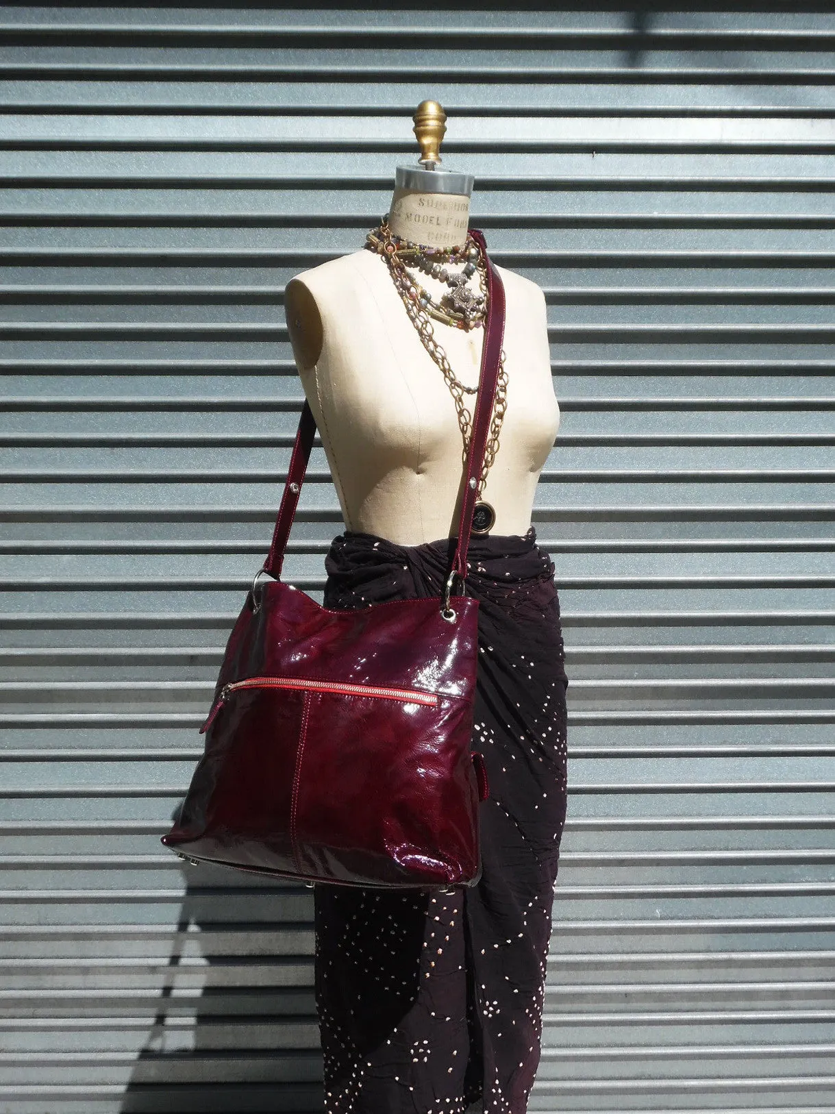 Gapock X Crossbody Travel Bag Patent Leather Wine