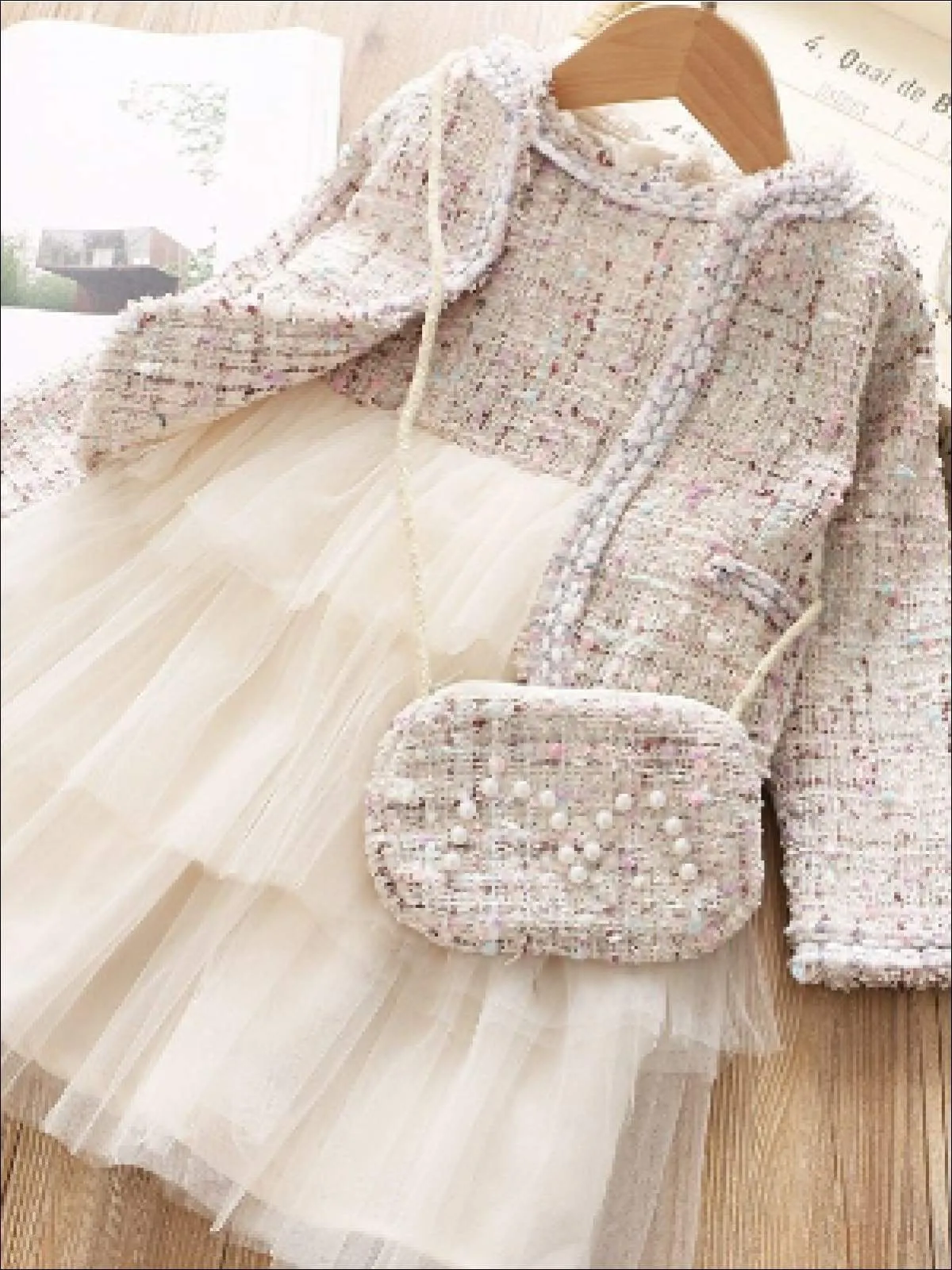 Girls 3-Piece Tweed Jacket, Matching Purse and Tutu Dress