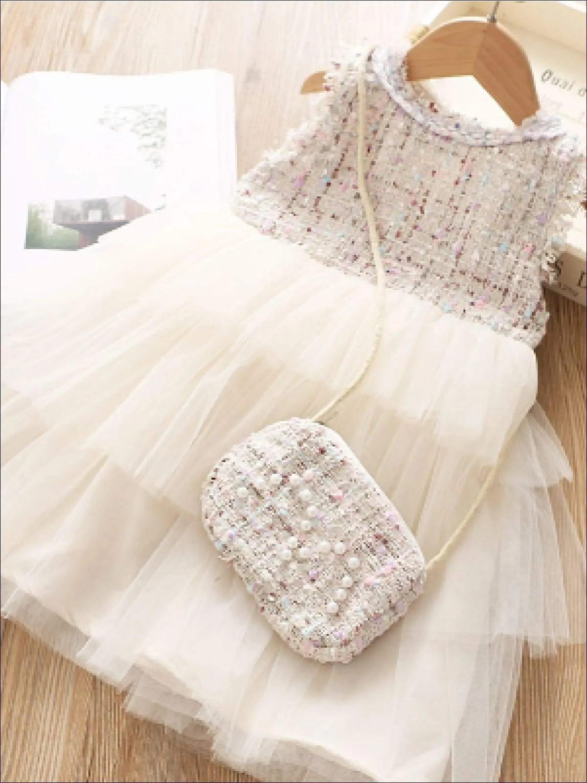 Girls 3-Piece Tweed Jacket, Matching Purse and Tutu Dress