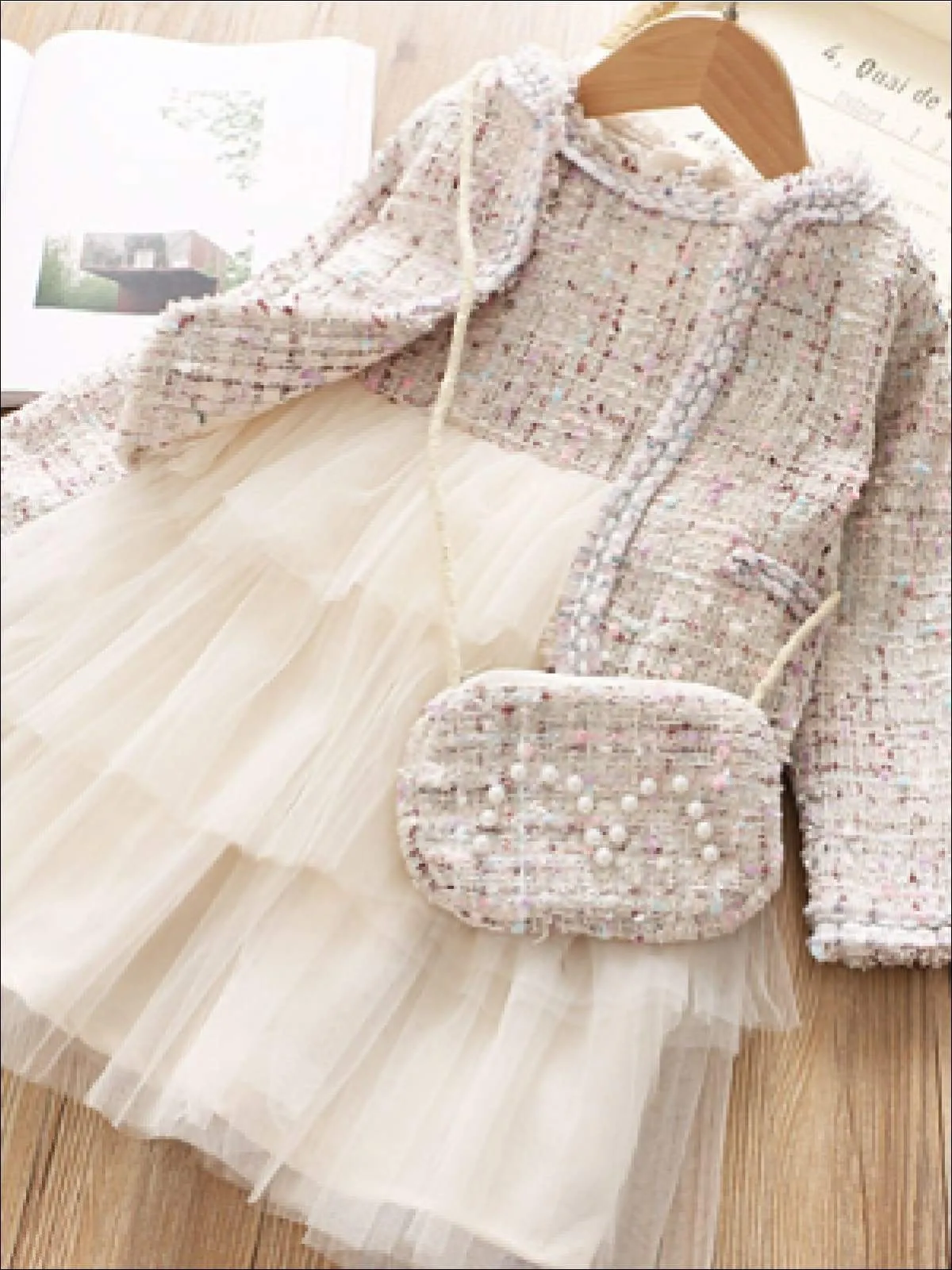 Girls 3-Piece Tweed Jacket, Matching Purse and Tutu Dress