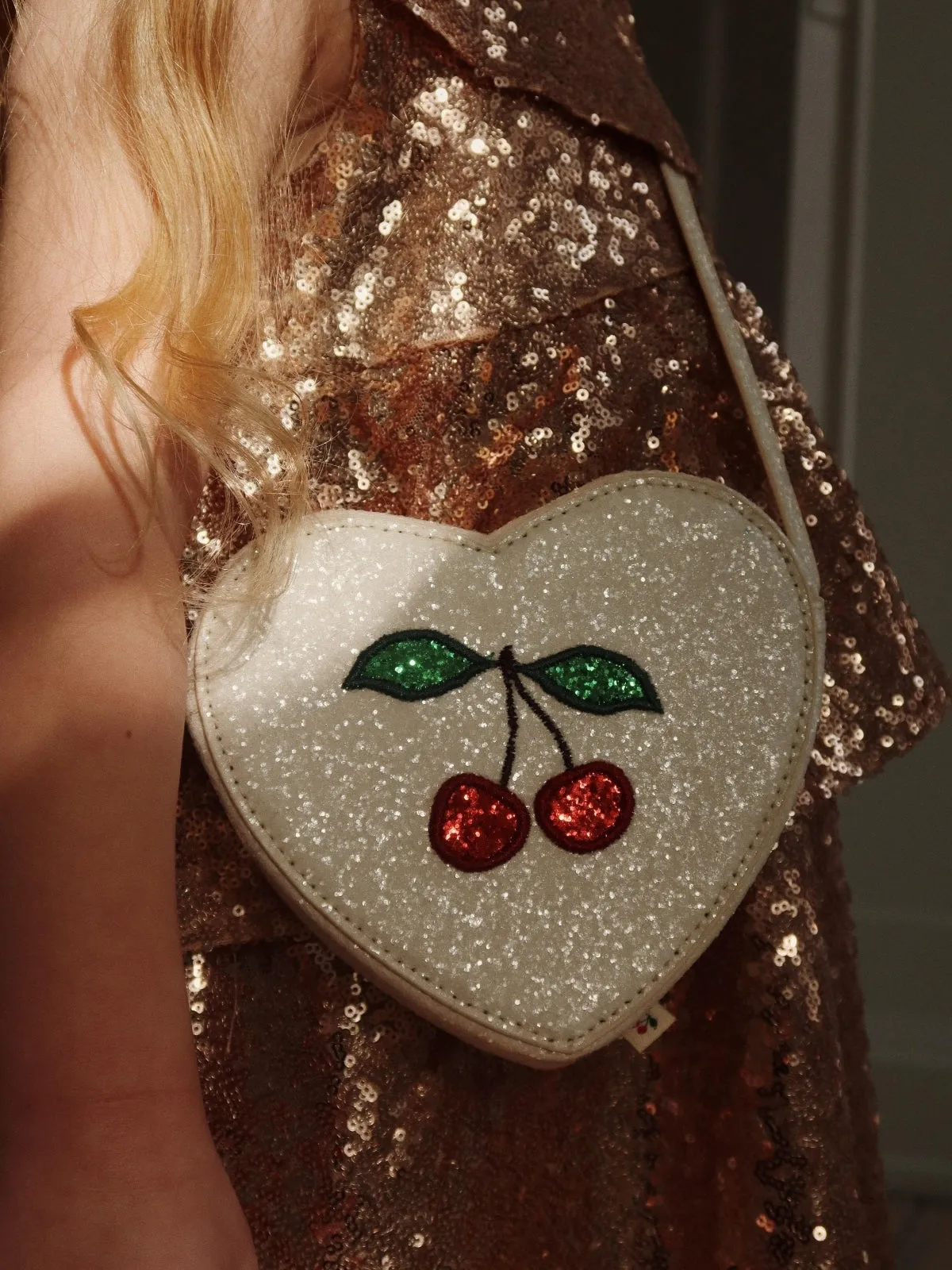 Glitter Heart Purse with Cherries