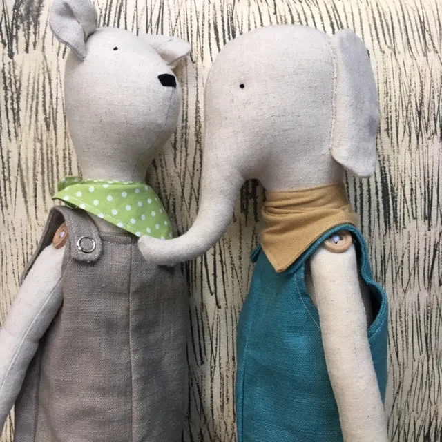 Hand Made Linen Soft Toy - Elephant.