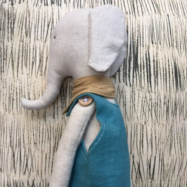 Hand Made Linen Soft Toy - Elephant.