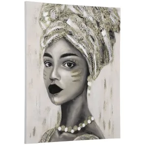 Hand-Painted Canvas Wall Art Gold African Woman, Wall Pictures for Living Room Bedroom Decor, 100 x 80 cm