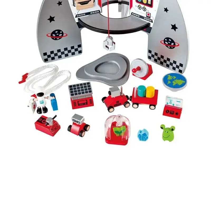 Hape Four-Stage 20 Piece Durable Wooden Rocket and Spaceship