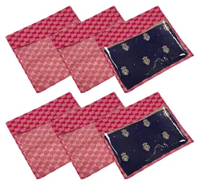 Heart Home Carry Design Single Saree Cover, Saree/Cloth Organizer, Wardrobe Oragnizer With Transparent Top- Pack of 6 (Pink)-HS43HEARTH26138