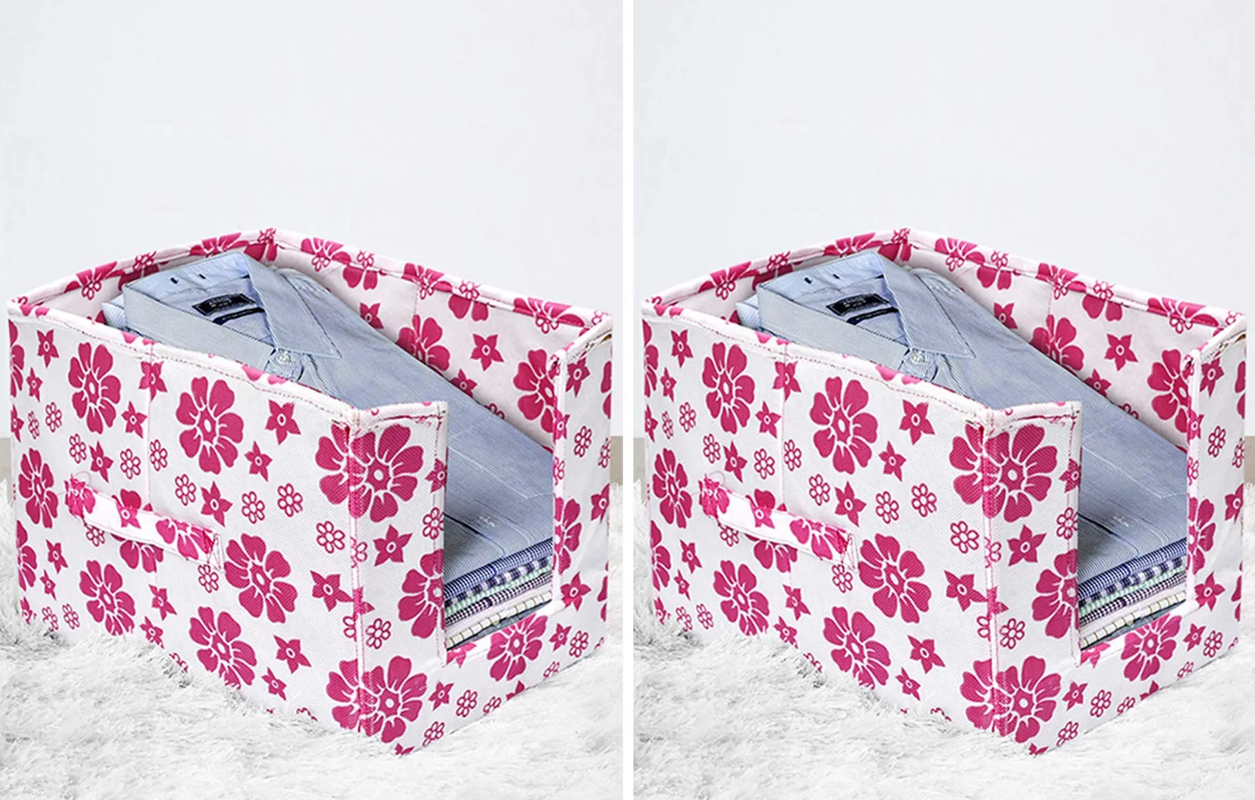 Heart Home Flower Print 2 Pieces Non Woven Shirt Stacker/Shirt Organizer Wardrobe Organizer (Pink) HEART5067