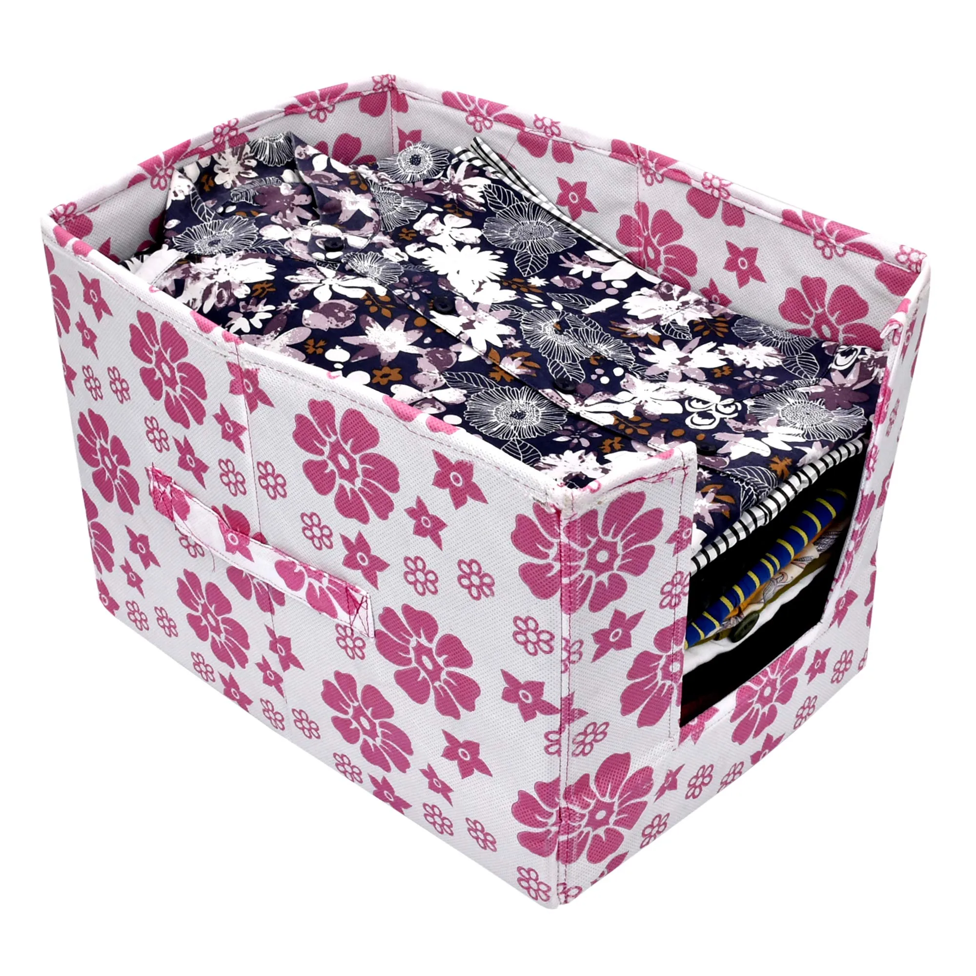 Heart Home Flower Print 2 Pieces Non Woven Shirt Stacker/Shirt Organizer Wardrobe Organizer (Pink) HEART5067