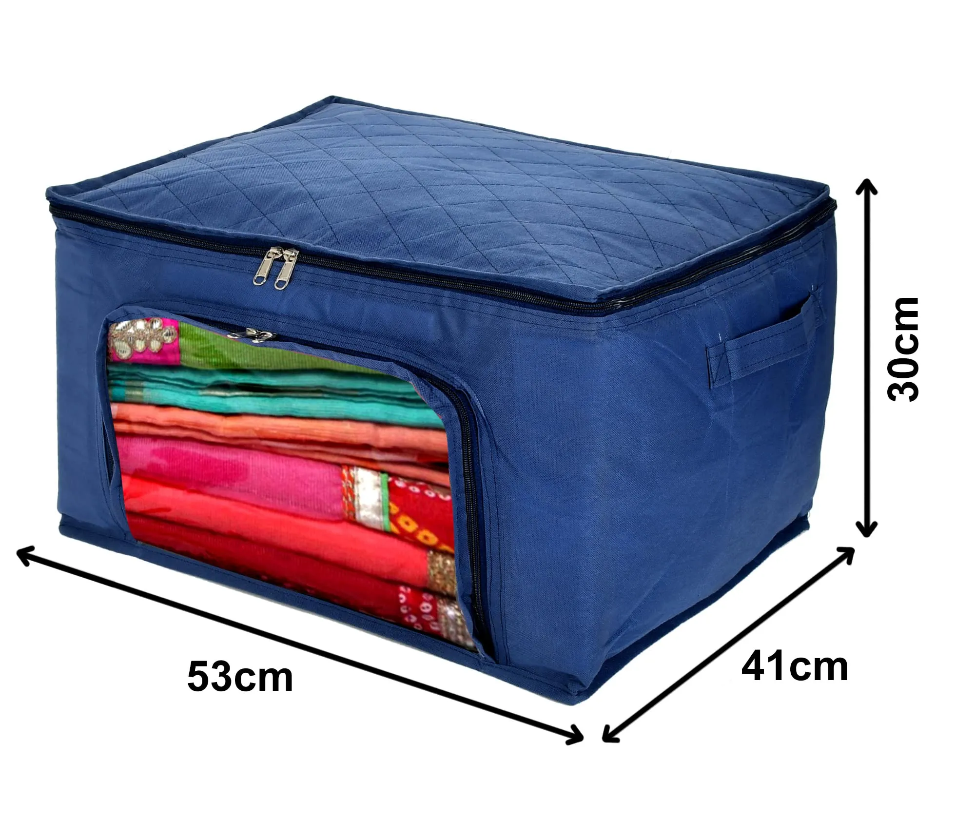 Heart Home Non-Woven Living Box, Underbed Storage, Cloth Storage Boxes for Wardrobe With Window Pack of 2 (Blue) 54HH4094.