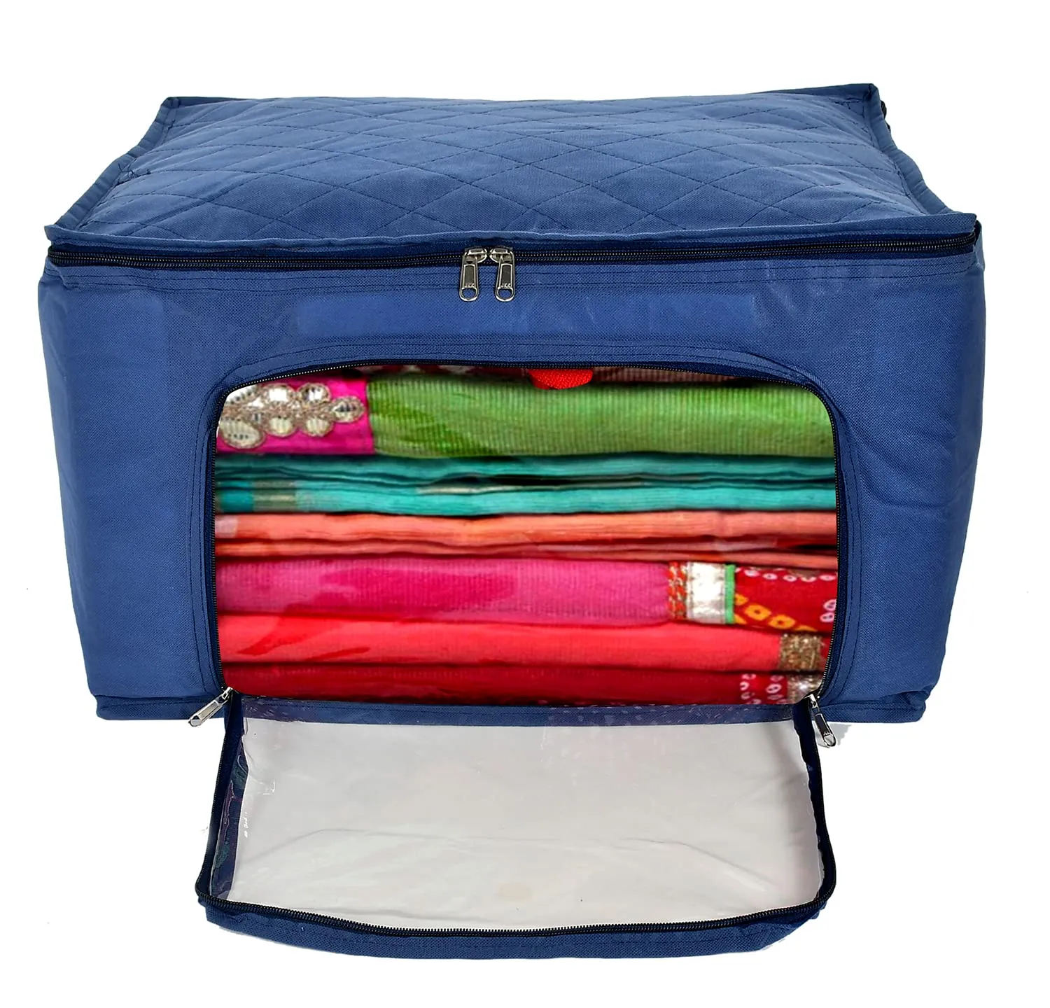 Heart Home Non-Woven Living Box, Underbed Storage, Cloth Storage Boxes for Wardrobe With Window Pack of 2 (Blue) 54HH4094.