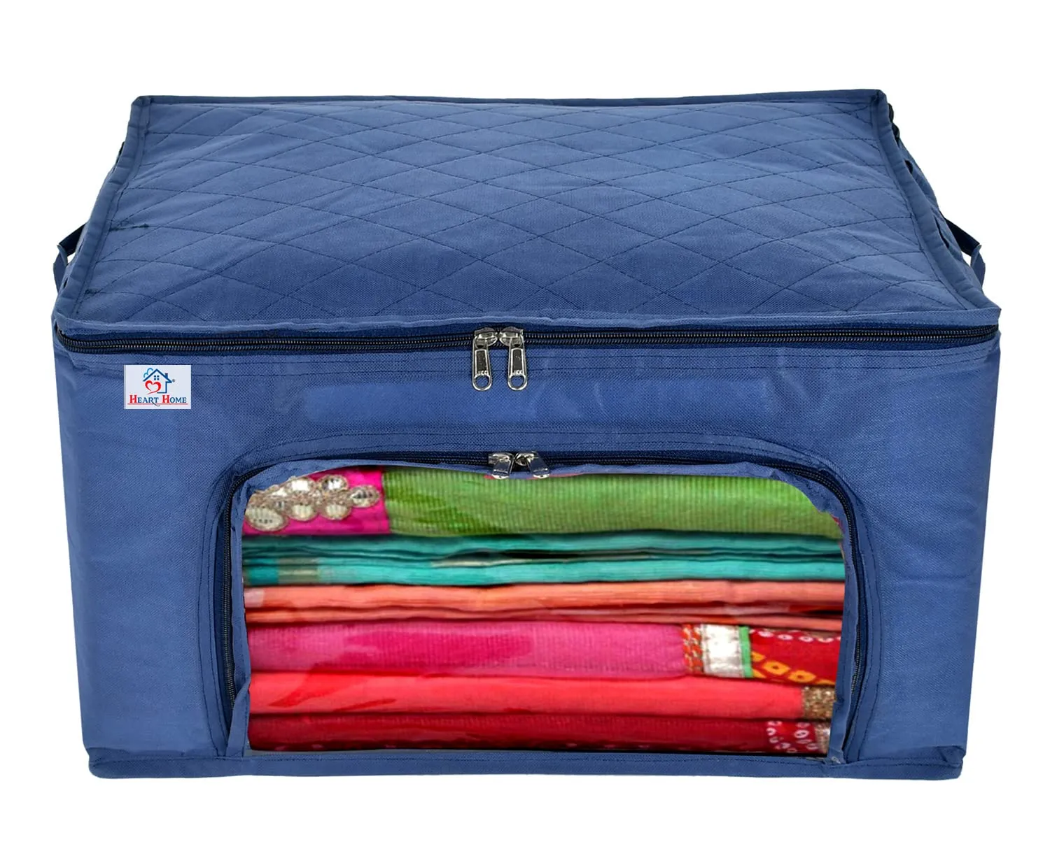 Heart Home Non-Woven Living Box, Underbed Storage, Cloth Storage Boxes for Wardrobe With Window Pack of 2 (Blue) 54HH4094.