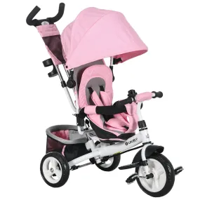 HOMCOM 6 in 1 Kids Pink Trike, Stroller with Parent Handle