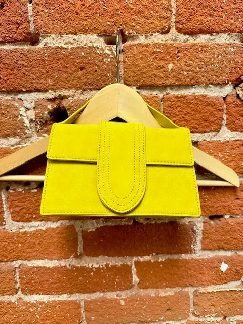 Honeybee Suede Small Flap Over Handbag in Yellow