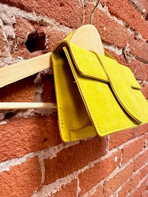 Honeybee Suede Small Flap Over Handbag in Yellow