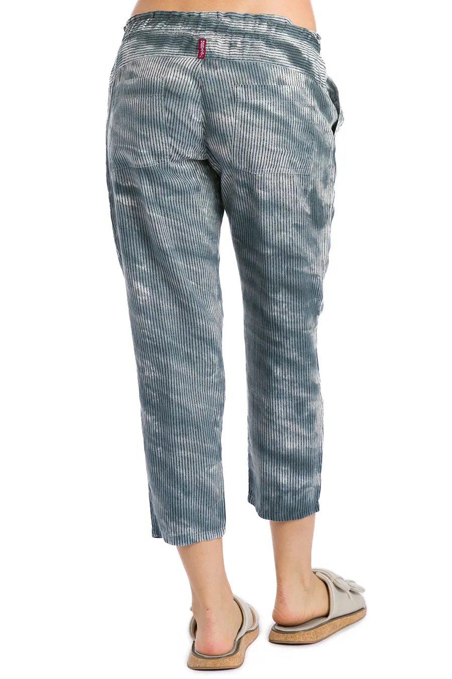 Indigo Stripe Paper Bag Crop Linen Pant