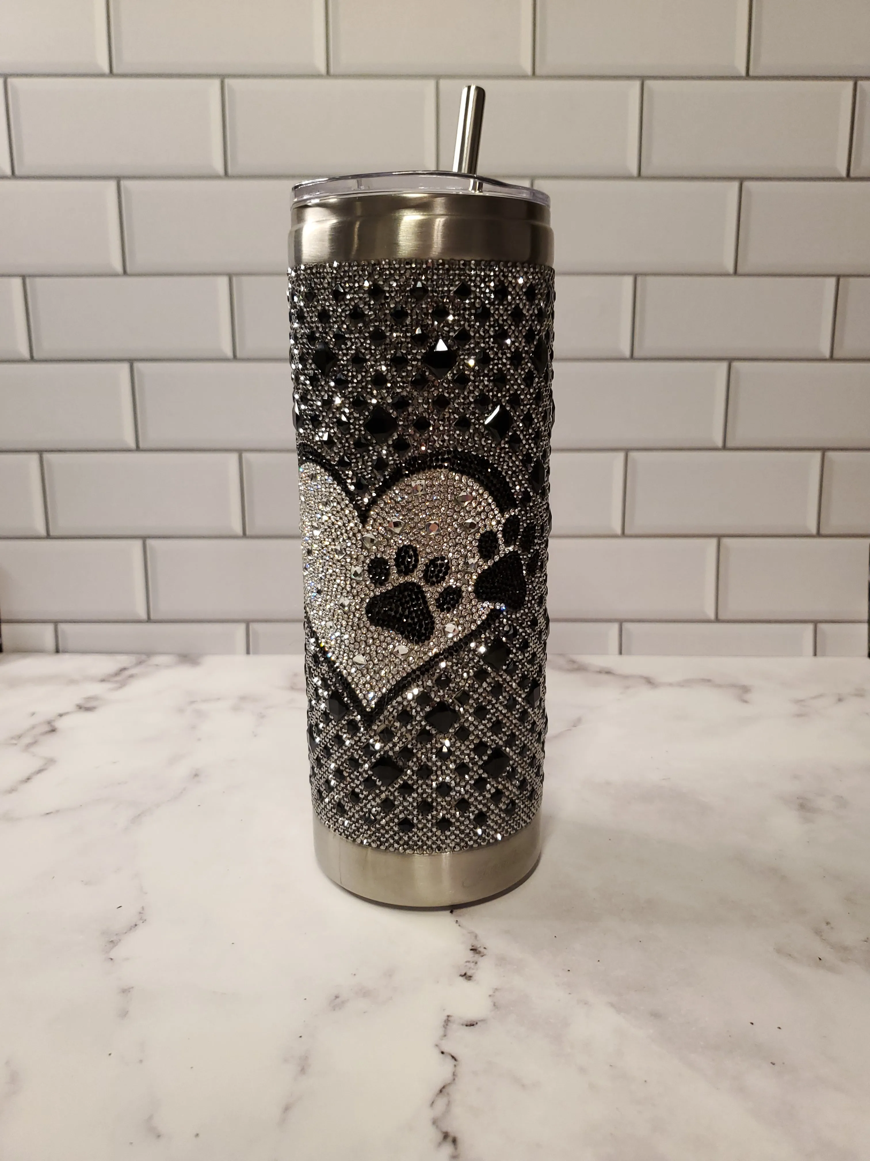 Jacqueline Kent Tumbler | Hematite Dog Paw | Bling Tumbler