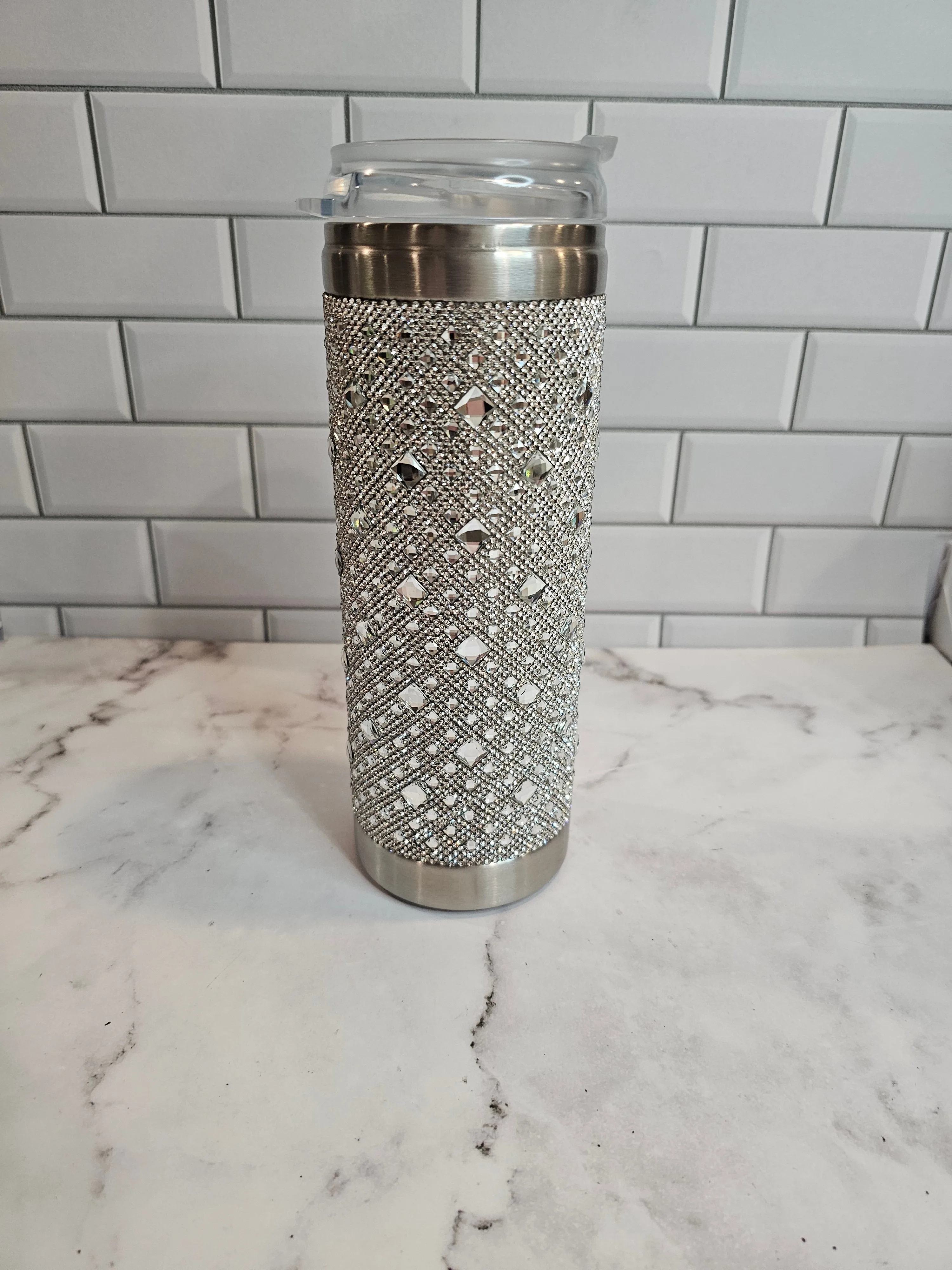 Jacueline Kent Tumbler | White Diamond Silver | Bling Tumbler