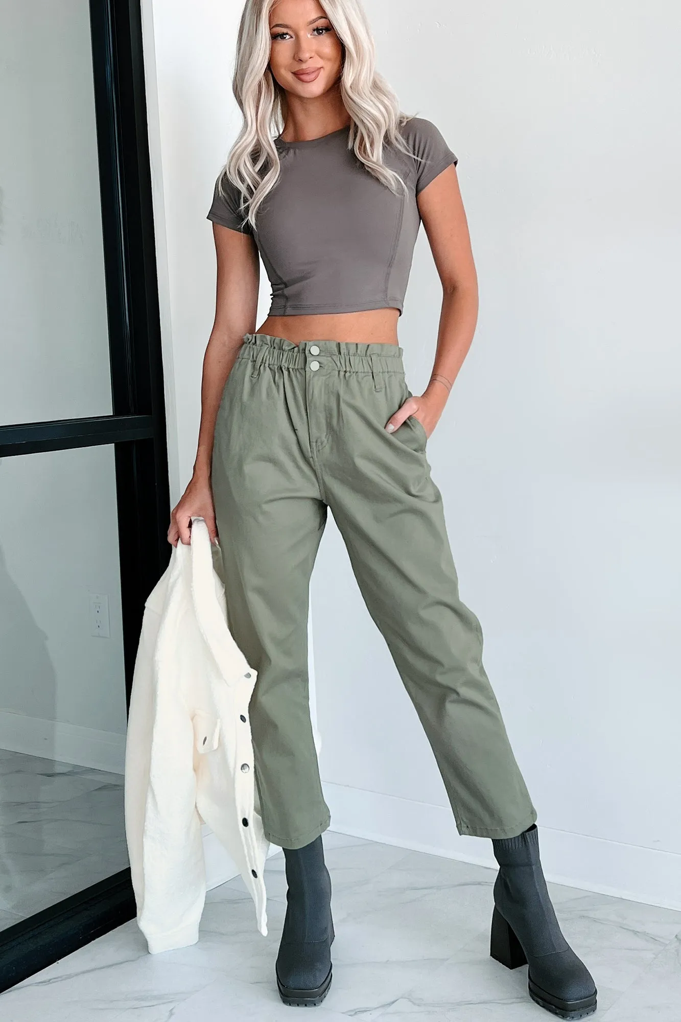 Just The Facts Paper Bag Pants (Olive)