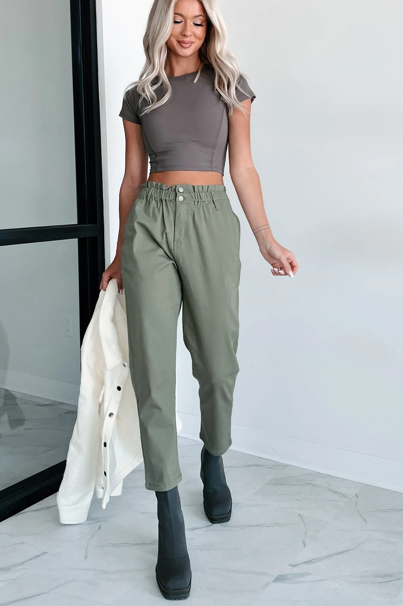 Just The Facts Paper Bag Pants (Olive)