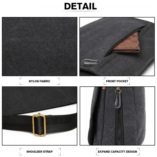 Kono Classic Expanding Messenger Bag - Black | Versatile & Spacious