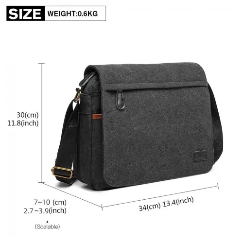 Kono Classic Expanding Messenger Bag - Black | Versatile & Spacious