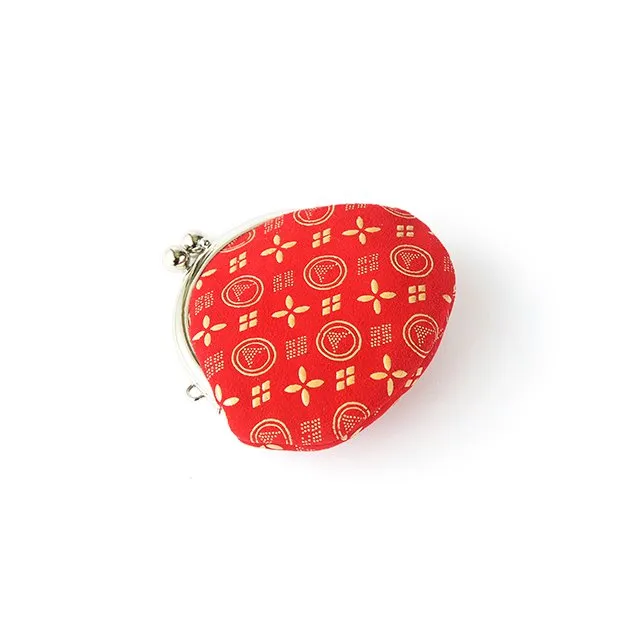 Koshu Inden Japanese Deerskin Leather with Urushi (Japanese Lacquer) Clasp Coin Purse - Mt.Fuji Pattern / Red - ,  Made in Japan,  Change Purse,  Japanese Gamaguchi Coin Purse