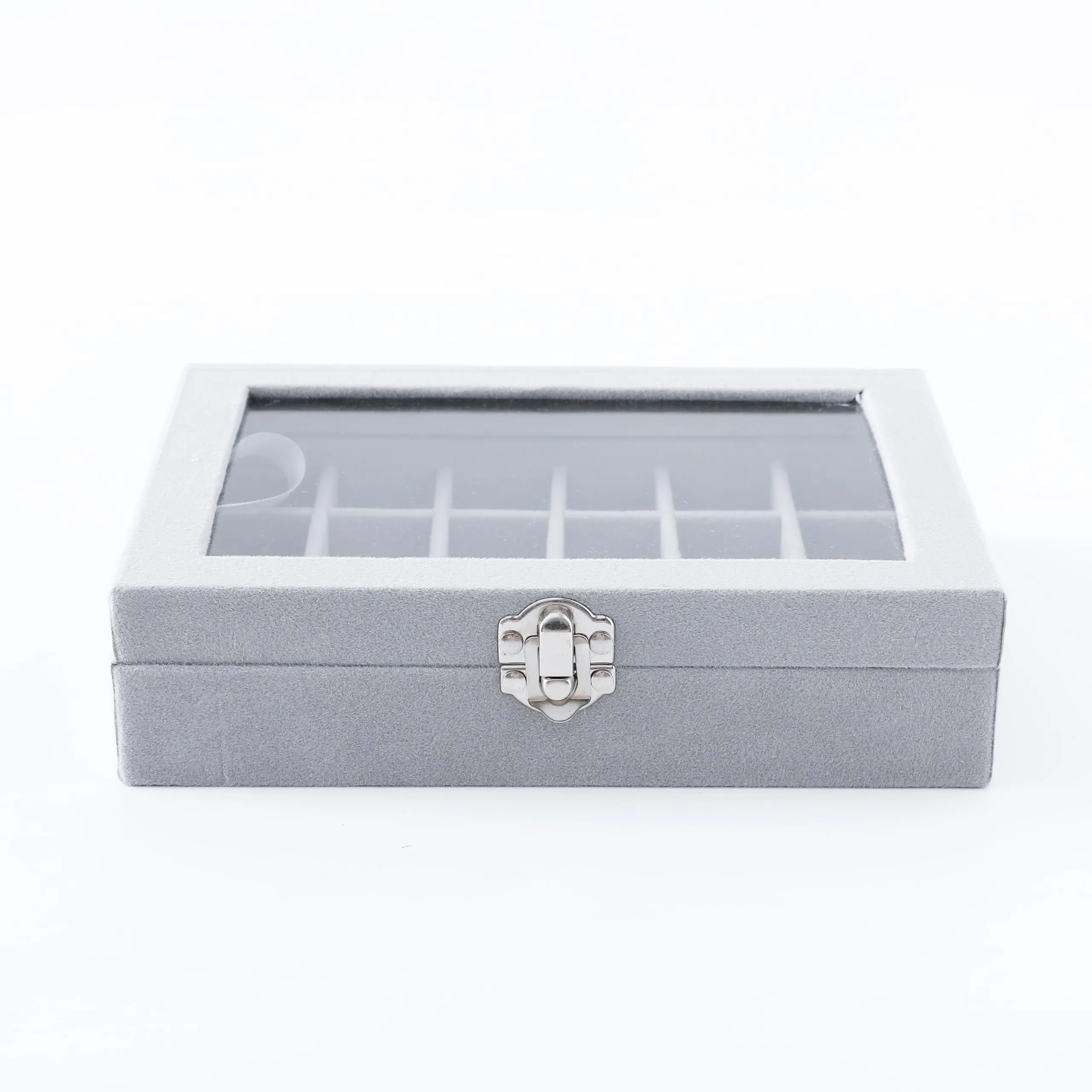 Kuber Industries 24 Grids Velvet Jewelry Box Organizer | Jewelry Storage Box | Jewelry Organizer | Showcase Holder Dresser Organizer for Earring Necklace Bracelet Ring | Pack of 3 | YBLG03 | Grey