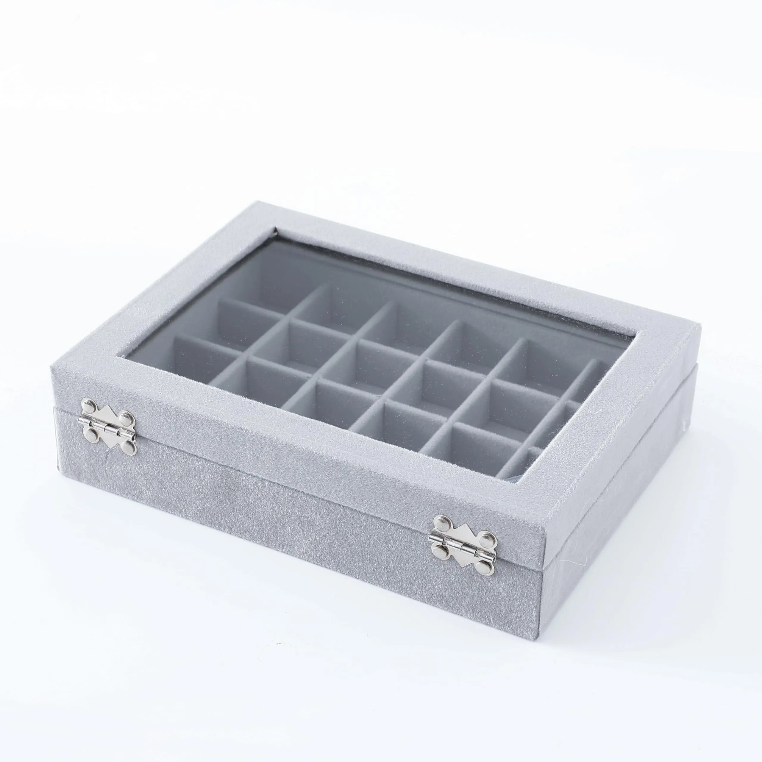 Kuber Industries 24 Grids Velvet Jewelry Box Organizer | Jewelry Storage Box | Jewelry Organizer | Showcase Holder Dresser Organizer for Earring Necklace Bracelet Ring | Pack of 3 | YBLG03 | Grey