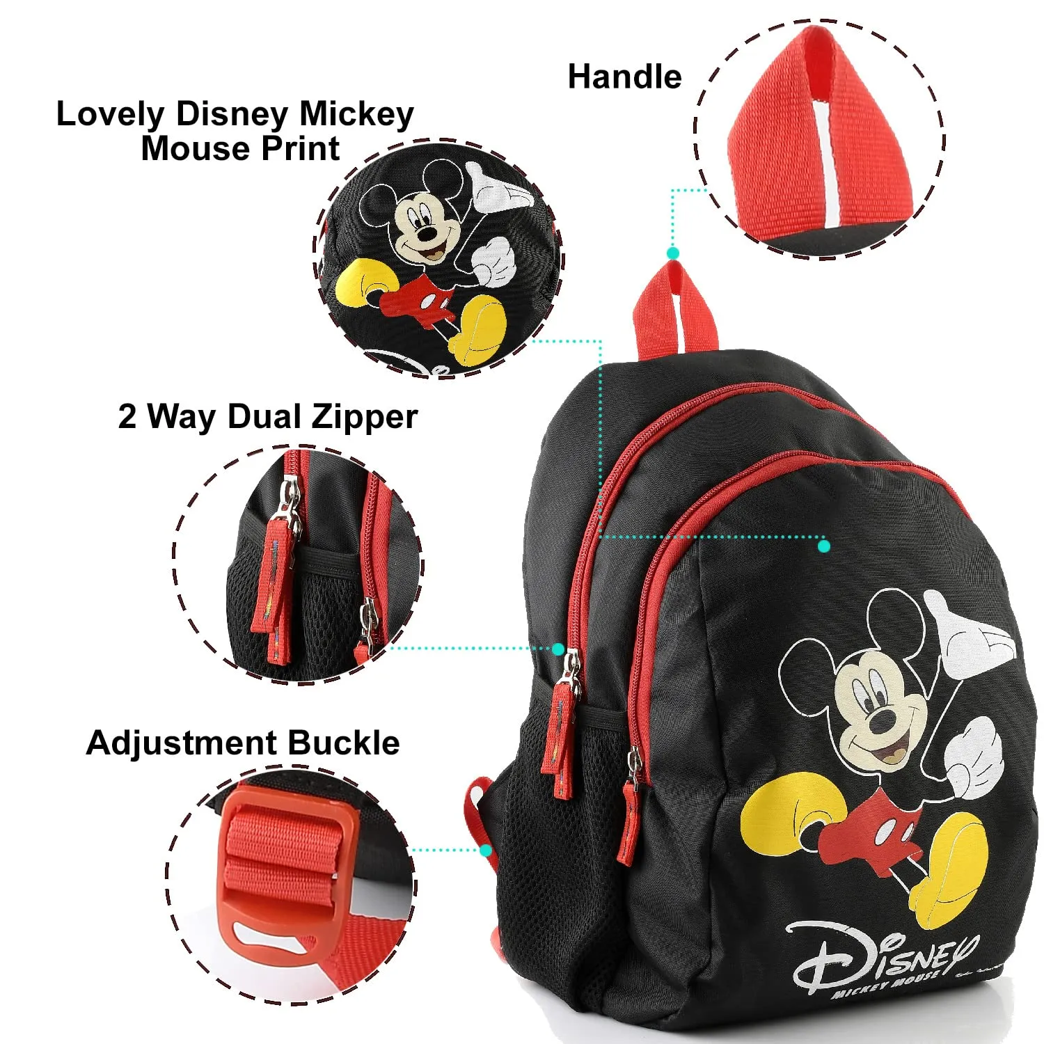 Kuber Industries Disney Mickey School Bag | Kids School Bags | Student Bookbag | School Bag for Girls & Boys | School Backpack for Kids | 2 Compartments School Bag | Black