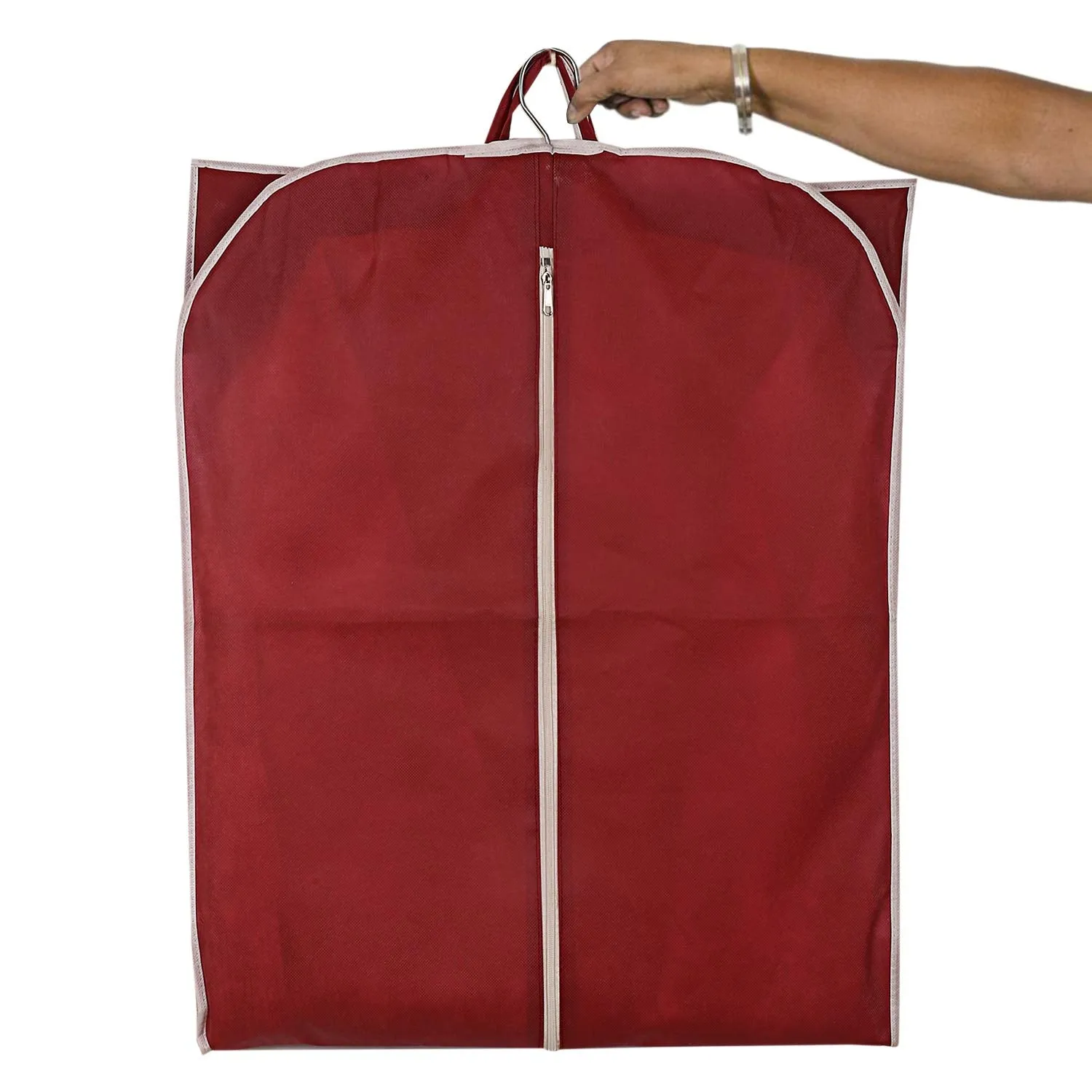 Kuber Industries Long Coat Cover|Foldable Blazer Cover|Suit Cover With Zipper Closure|Cloth Organizer For Dust Proof Jacket|Pack of 12 (Maroon)